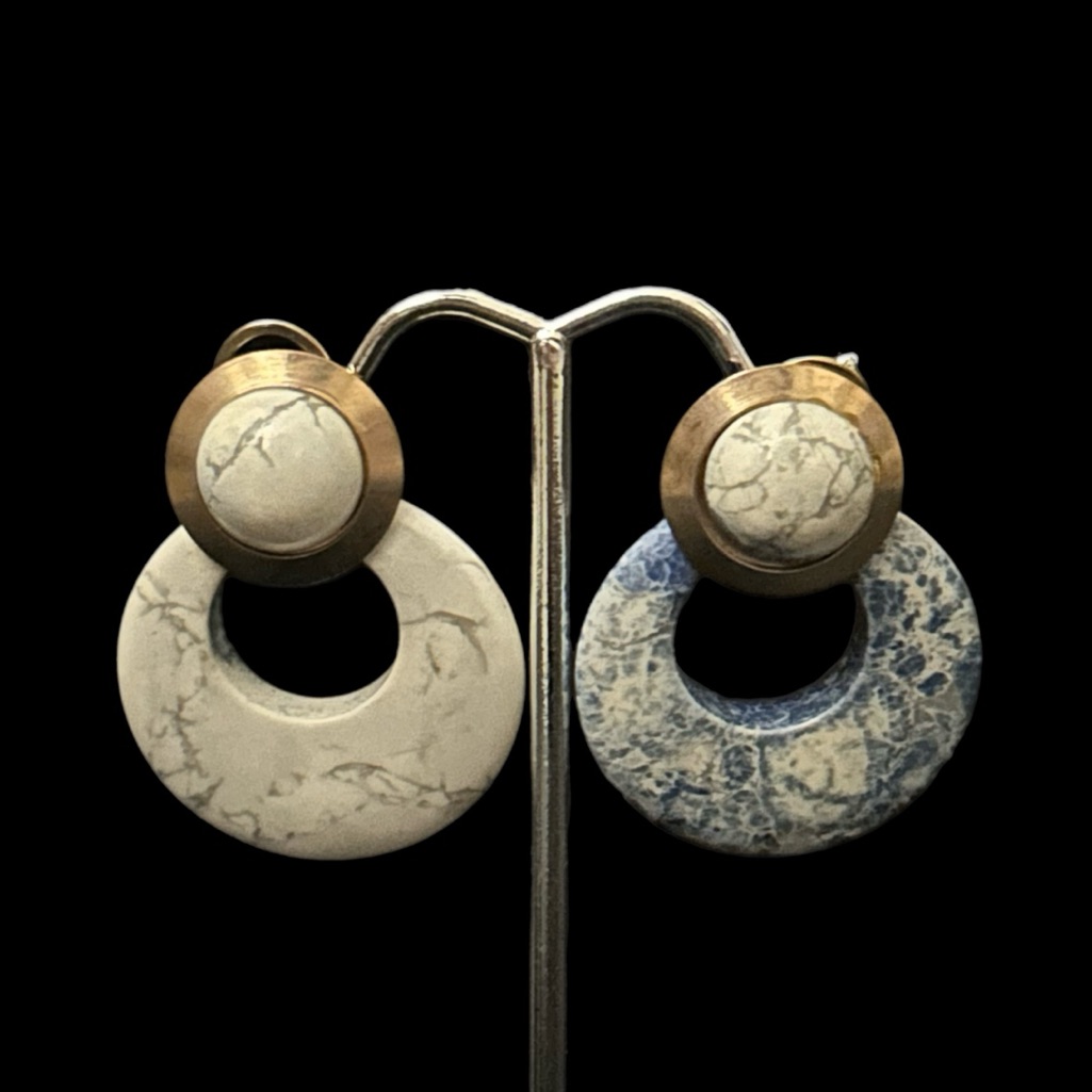 White Marble And Blue Stone Gold Clip-On Fashion Earrings 15$